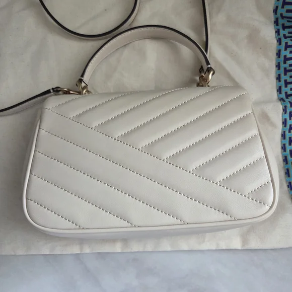 Tory Burch White Quilted Kira Top-Handle Crossbody In New Cream - Picture 8 of 11